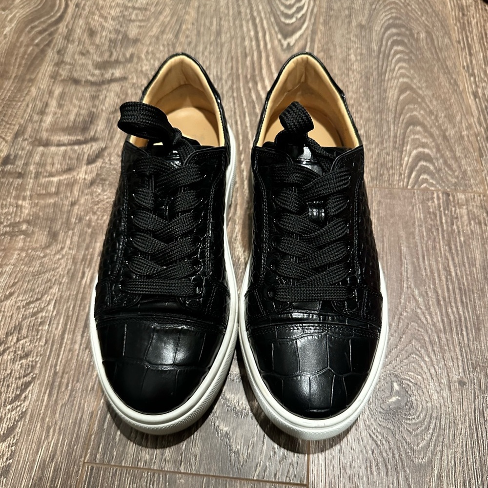 Christian Louboutin Black Croc Embossed Leather Vierissima Low Top Sneakers
